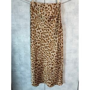 Free people women skirt animal print satin maxi cheetah print tans gold brown
